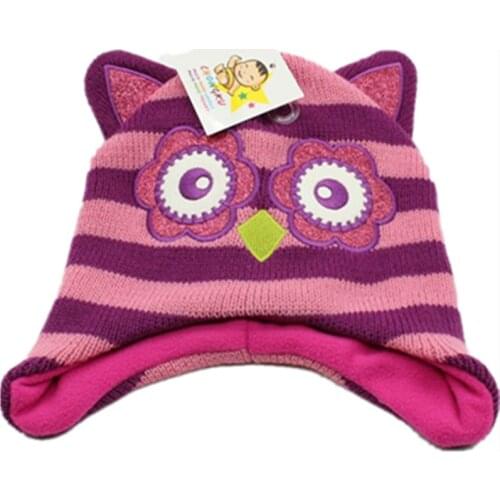 Cartoon owl elk monkey Cotton Knitting Cap Plush Winter Warm Cute Black Cat bear penguin Hat Kid Child Fleece Lining Beanies hat