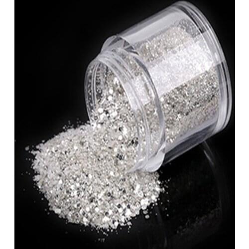 A Box of Mixed Laser Nail Glitter Tips White Silver Glitter Powder Shiny Nail Glitter Powder Nail Art Decoration #1006