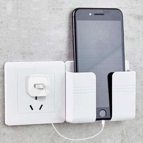 1PC Wall Mounted Mobile Phone Charging Organizer Remote Control Storage Box Multifunction Stand Rack Phone Plug Wall Holder