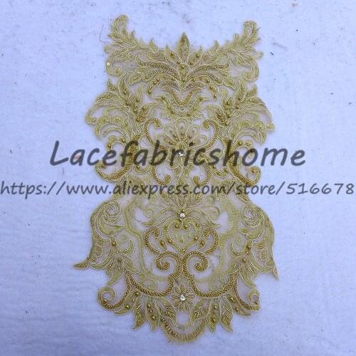 New heavy handmade Gold beads on net cord embroidery patch bridel/wedding dress Accessories 45X30cm by piece
