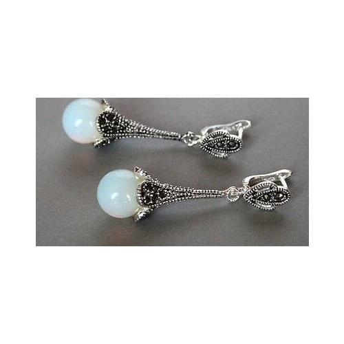 Womens New White Opals jewerly &Marcasite Dangle Earrings