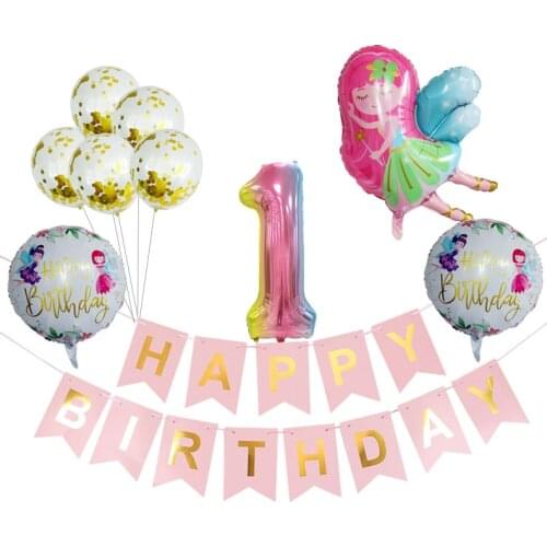 New Fairy Balloon 32 Inch Rainbow Number Foil balloon Set Girls Happy Birthday Party Decoration Kids Toys Baby Show