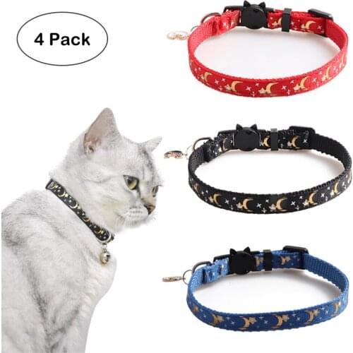 Breakaway Cat Collars with Bells Moons and Stars Patterns Adjustable Safety Kitten Collar Glow in The Dark with Pendant for Pets