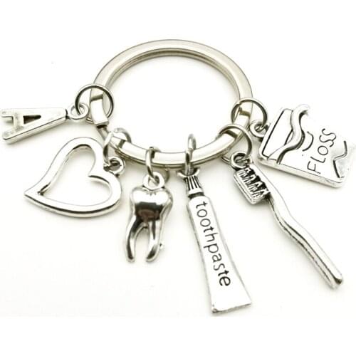 Fashion Toothpaste Pendant 26 Letters Dental Health Expert Mixed Floss Toothbrush Man Woman Car Key Ring Jewelry Gift Souvenir