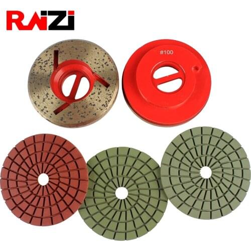 Raizi 4 inch 5 Step Snail Lock Metal Bond Cup Wheel and Velcro backed Polishing Pads For Edge Polishing Machines On Stone