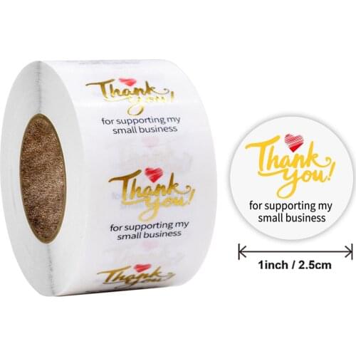 Qiduo 500pcs Roll Clear Gold Foil Handmade Sticker Circle Stationery thank you for your order Gift Seal Labels thank you sticker