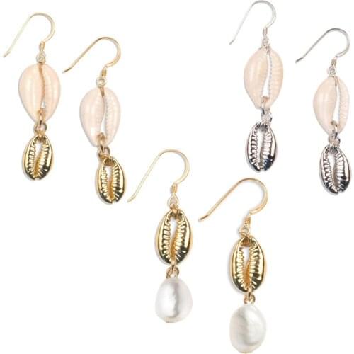 Freshwater Pearl EARRINGS Gold/Silver color natural Cowrie Shells bohemian jewelry holiday gift women dangle earring wholesale