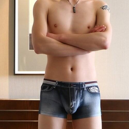 Men Underwear Stretch Imitation Jean Boxers 3D Three-Dimensional Printing Breathable Physiological Buttock Lifting Boxer Shorts