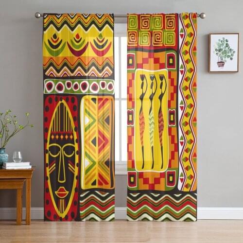 Exotic African Women Geometric Shapes Tulle Sheer Window Curtains for Living Room Kitchen Children Bedroom Voile Hanging Curtain