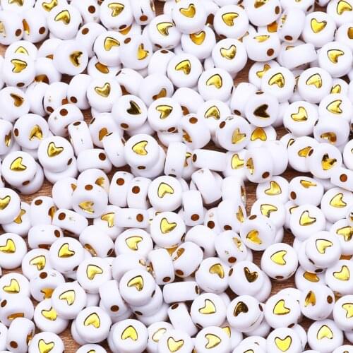 White Gold Heart Acrylic Beads Round Flat Letter Loose Spacer Beads For Jewelry Making Diy Bracelet Necklace Accessories 4*7mm