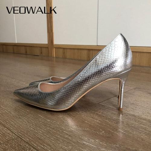 Veowalk Shiny Sexy Patern Extreme High Heels Stiletto Thin Heeled Pointed Toe Party Bridal Pumps wedding Bride shoes Silver Gold