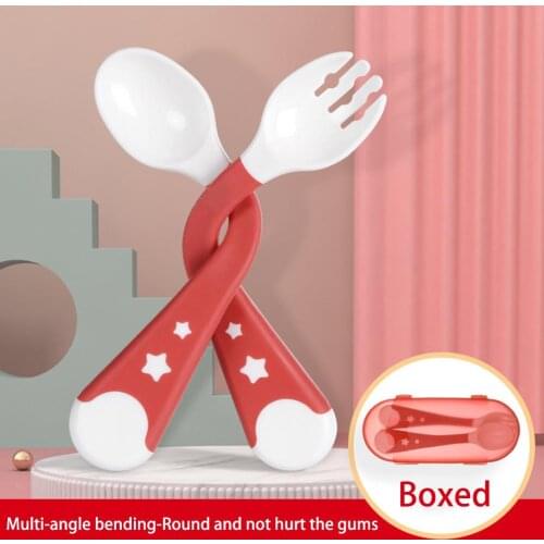 1 Set Fork Spoon For Baby Utensils Set Auxiliary Food Toddler Learn To Eat Training Bendable Soft Fork Infant Children Tableware