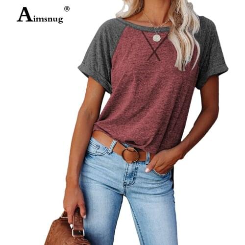 England Style 2021 Summer New Patchwork T-shirt Ladies Elegant Leisure Casual Basic Tops Pullovers Round Neck Tees Shirt Femme