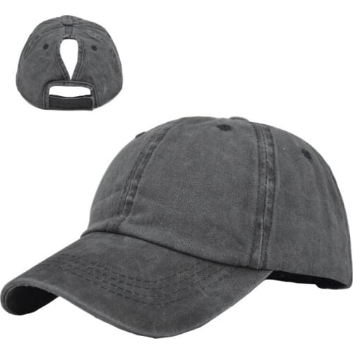 Women Ponytail Baseball Cap Female Solid Color Outdoor Retro Sun Hat Velcro/Buckle Adjust Visor Girl Washed Cotton Sports Gorra