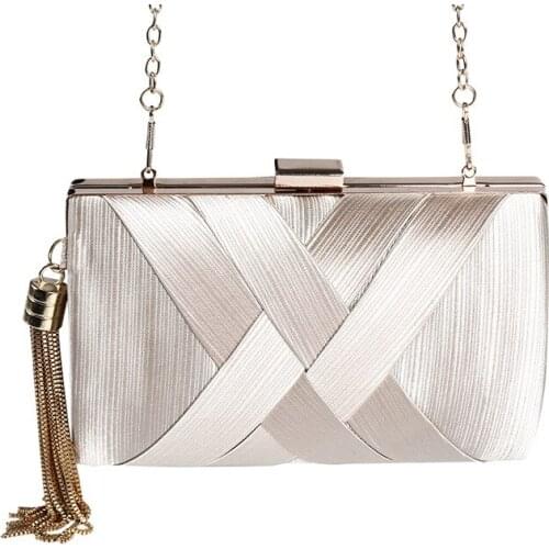 Fashion Women Weaving Evening Bags Tassel Ladies Clutch Bag Phone Purse Shoulder Chain Wedding Party Handbags Bags Brand