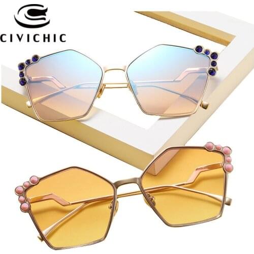 CIVICHIC New Women Fashion Sunglasses Irregular Personalized Eyewear Beads Embellish Oculos De Sol Noble Lady HD Lunettes E396