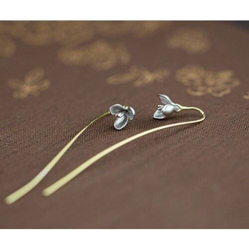 Woman Earring Accessories Fine Female Long Flowers Ear Studs Simplicity Romantic Silver925 Gold Color Hanging Earrings Jewelry