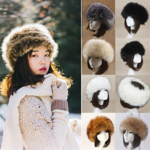 Women Thick Fluffy Cap Fake FAUX Fur Headband Hat Winter Ear Warmer Ski