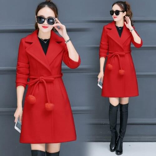 Fashion wild in the long section of autumn and winter womens imitation wool coat new Slim solid color thick woolen coat TB18120