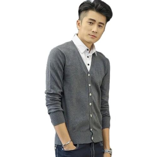 2020 Winter Korean mens sweater fake two knitwear cardigan long-sleeved shirt collar underwear