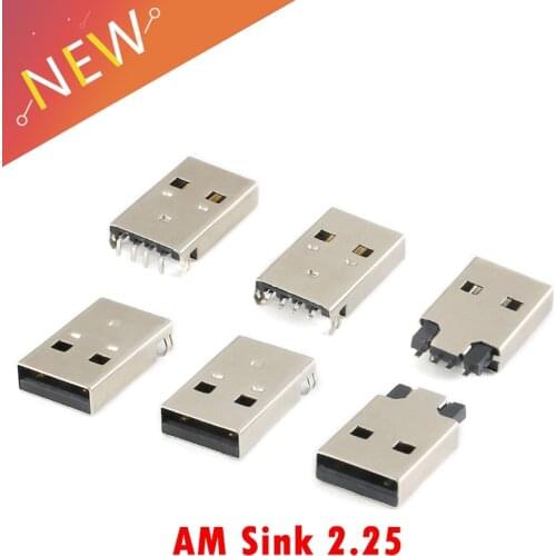 10Pcs/lot USB 2.0 Jack A Type Male Plug Connector USB jack AM 4pin Sink 2.5 SMT Cable Soldering