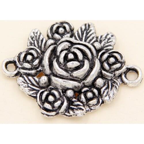 Wholesale 10Pcs Tibetan Silver Flowers Rose Charms Pendants 31x24mm