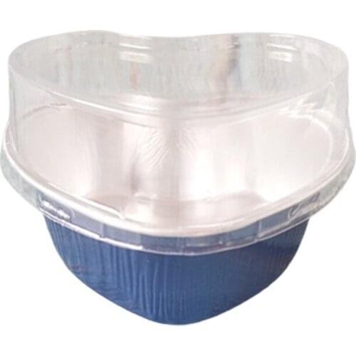 100ml 100Pcs Valentine Aluminum Foil Cake Pan Heart Shaped Cupcake Cup with Lids Disposable Mini Cupcake Cup for Wedding