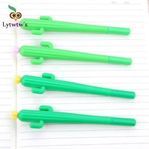 12 Piece Lytwtws Korean Stationery Cute Cactus Gel Pen School Office Kawaii Supply Handle Gift Novel Creative Styling Succulent