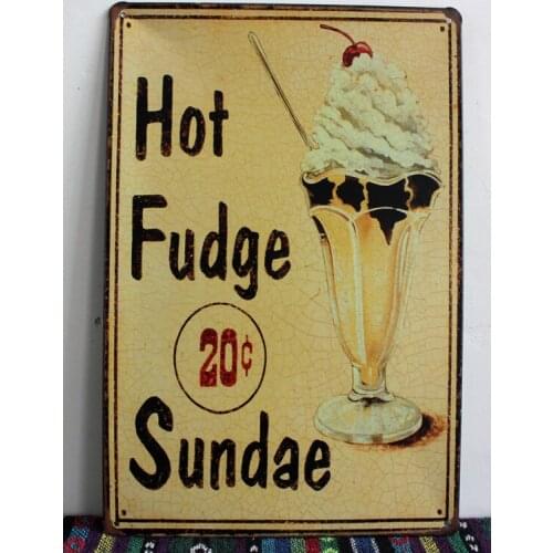 50pcs/lot Metal Sign shabby chic Vintage Hot fudge sundae Tin Sign Art Metal Poster Bar Club wall Decor home decoration items C