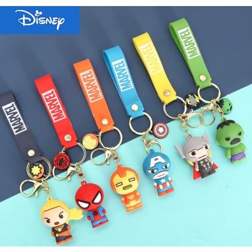 6pcs/Lot Disney Marvel Avengers Spider-Man Keychain Cartoon Iron Man Thor Hulk Captain America Car Key Chain Bag Pendant Gift