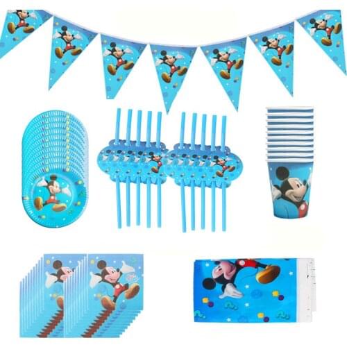 61pcs/set Mickey Mouse Kid Birthday Party Decoration Set Cartoon Theme Party Supplies Cup Plate Baby Shower Disposable Tableware