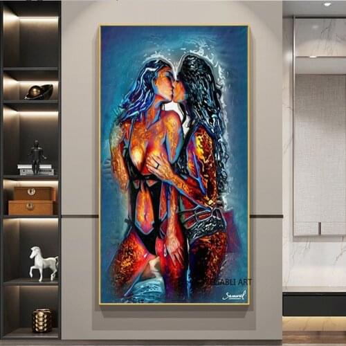 Abstract Portrait Two Hot Girl Kissing Wall Art Pictures Cuadros Canvas Painting Prints for Living Room Bedroom Frameless