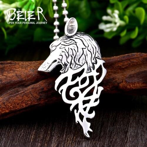 Beier 316L stainless steel Unique design Viking wolf head mens pendant necklace classic animal high quality jewelry LLBP8-433P