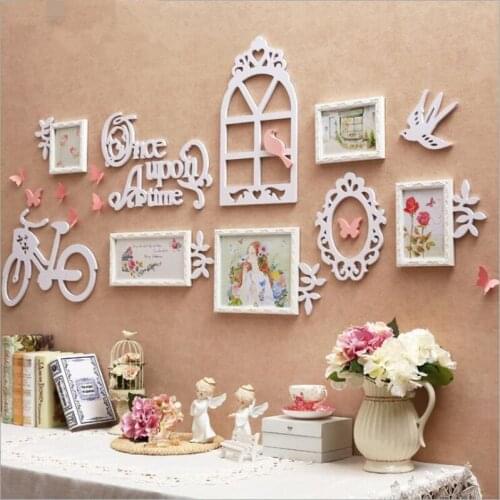 Diy Romantic Home Wall Artworks Frames Garden Style 5pcs Photo Frames 3d Wall Decorations Wooden Carved Picture Frames Set Q