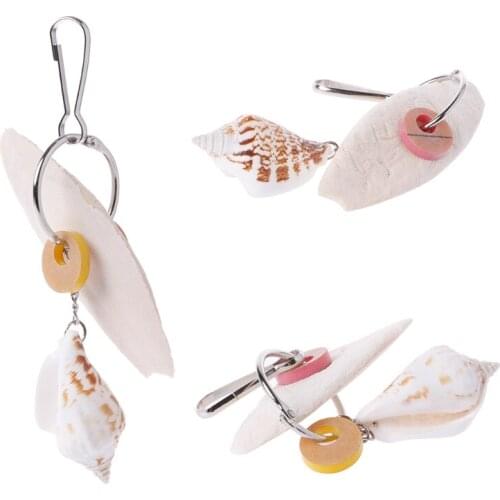 Birds Parrots Chewing Toys Bite Training Hanging Cage With Cuttlefish Bone Shell