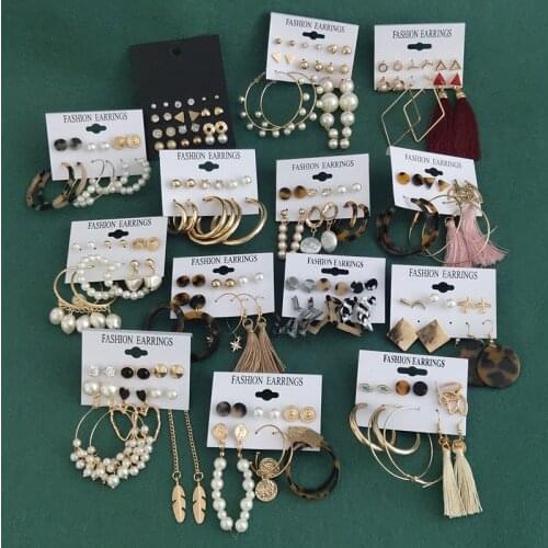 Imitation Pearl Volume Drop Earrings Set 2021 New Resin Bead Cross Circle Dangle Earrings For Women Wholesale Factory