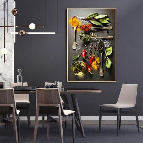 Canvas Painting Grain Spice Spoon Pepper Wall Art Food Pictures Scandinavian Cuadros Posters and Prints for Kitchen Room