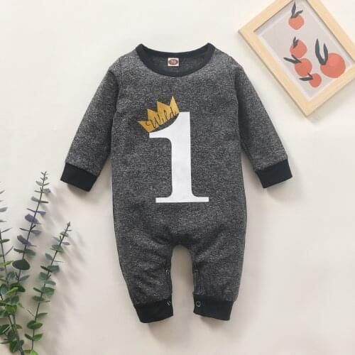 Winter Baby My First Birthday Romper Newborn Infant Baby Boys Long Sleeve Crown Letter Romper Jumpsuit Clothes Roupa Baby Menina