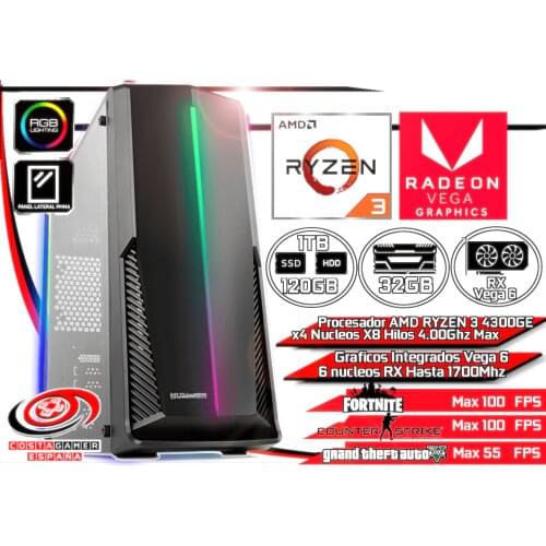 Computer Pc Gamer studio AMD Ryzen 3 4300G 32GB Ram DDR4 120GB SSD + 1TB HDD + WIFI + RADEON RX VEGA 6 + WIN10