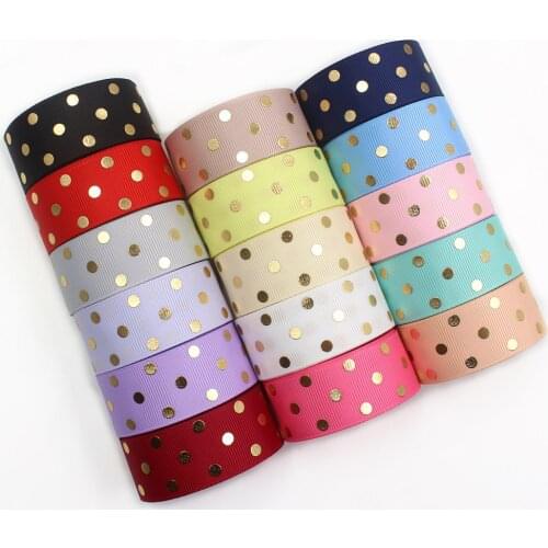 I-19814-1911,1‘’ 25mm,10yards gold dots Printed grosgrain Ribbons,bow cap accessories and decorations