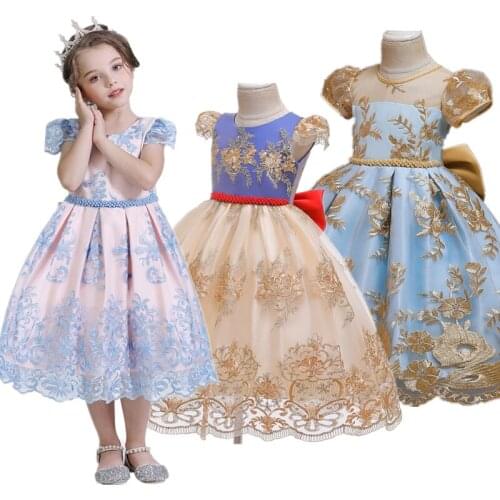 Lace Flower Girls Dress Back Cutout Big Bowknot New Year Party Princess Dress Christmas Teen Prom Gowns Kids Dresses For Girls