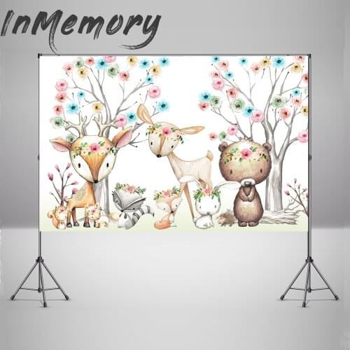 Woodland Birthday party decoration banner fox bear backdrop for photo studio Animals newborn baby shower photography background