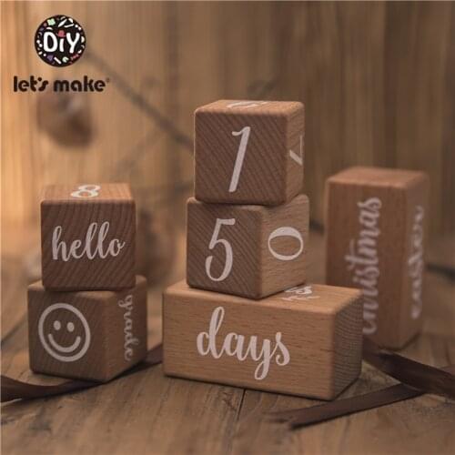 Lets Make Baby Digital Milestone Card Beech Block Square Engraved Newborn Birth Month Birth Milestones Block Photography Props