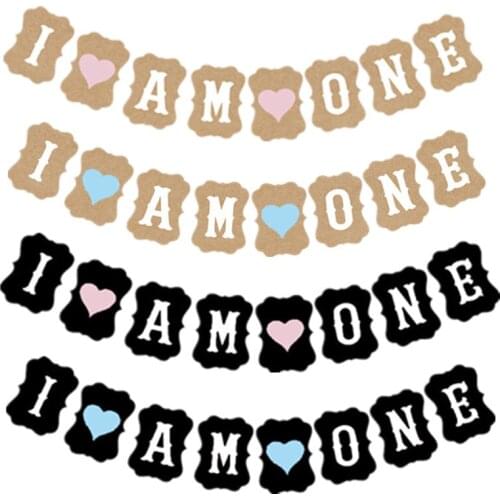 Babys 1st Birthday Flag Banners I AM ONE Paperboard Pulling Flag Banners Baby Shower Hanging Flags For Birthday Party Decor