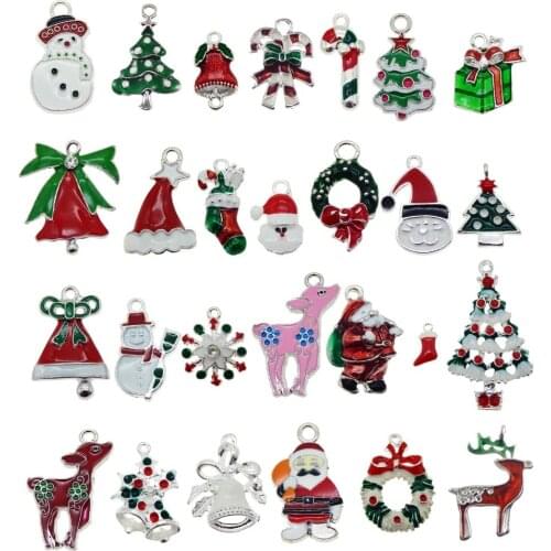 Mix 15pcs Christmas Green Enamel Xmas Series Charms Fit Earrings Decoration Christmas Party For Women Jewelry Key Chain Pendant