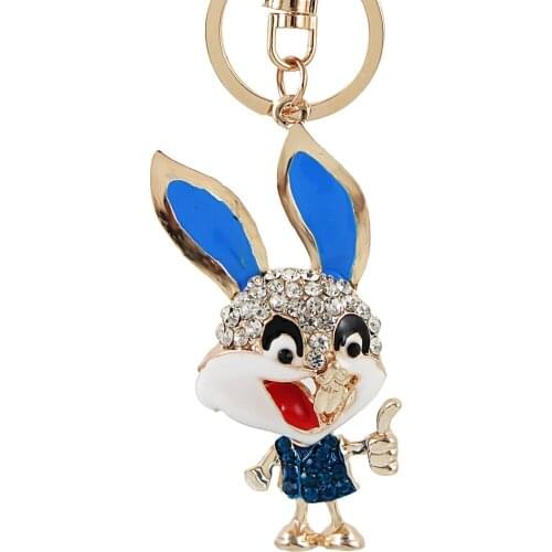 Fashion Cartoon Naughty Rhinestone Rabbit Key Chains Cute Bunny Car Keychain Charm Metal Key Ring Bag Pendant