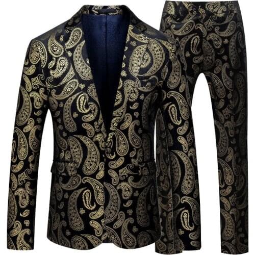 Jackets + Pants)Pattern Blazer Jacket Man High Quality Wedding Suit Jacquard Korean Marry Flower Suit Dress Male 2-piece Suit