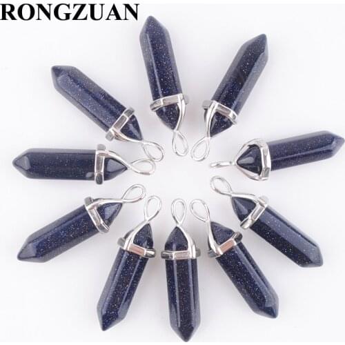 Natural Blue Sand Gem Stones Hexagonal Silvers Pendant Beads for Necklaces Earrings Jewelry Making wholesale 10pcs/lot TN3036