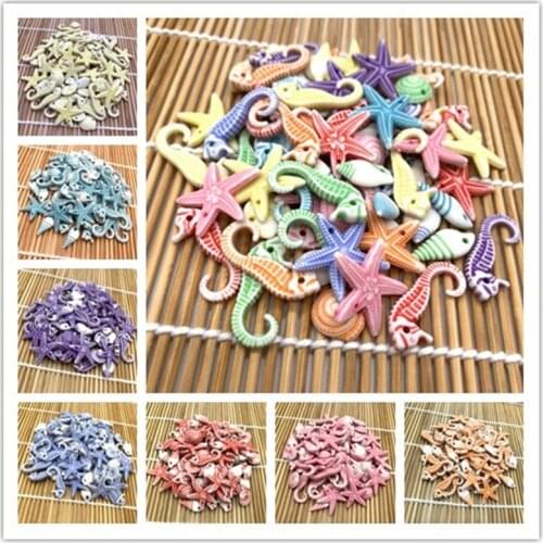 New 20g Conch Hippocampus Shell Starfish Mixed Plastic Perforation Beads For DIY Jewelry Making Necklace Bracelet Accessorie
