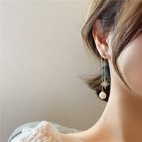 ZDMXJL 2021 New Womens Earrings Fine Simple Long Pearl Star Tassels Earrings For Women Girl Party Jewelry Gifts Drop-shipping